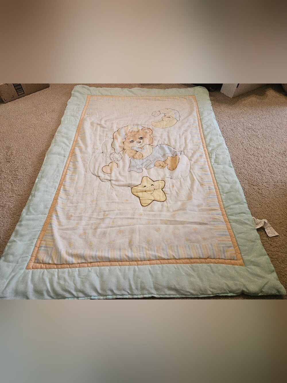 Vtg Rare 1985 Morgan Inc. Teddy Beddy Bear Baby Crib Blanket Fabric Panel 44x31.